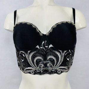 Crop top half corset.brallette in black and silver